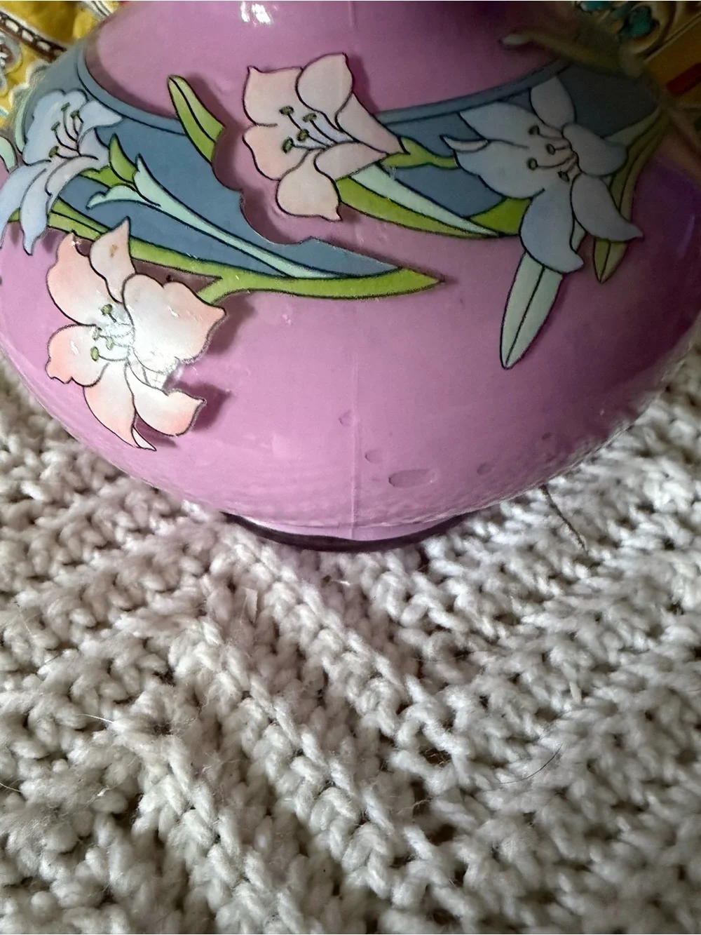 Vintage Kaadan Pink Floral Glass Oil Lamp with Chimney - Home Accent